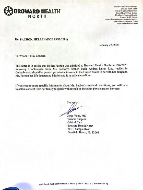 Carta hospital hellen pachón