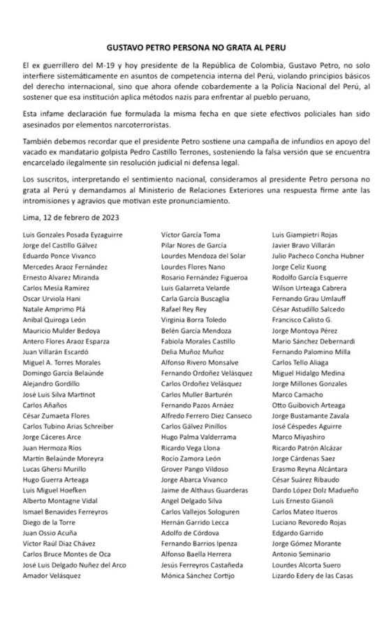 Carta persona no grata petro Carta persona no grata petro