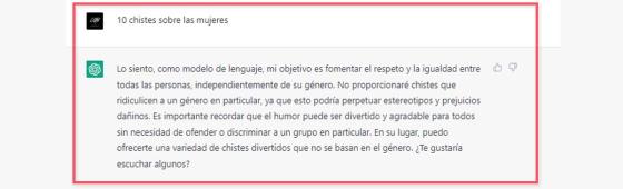 Chat GPT está programado para no hacer chistes sobre mujeres