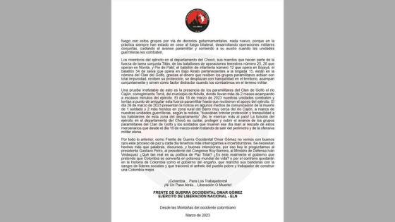 Comunicado ELN 2 ELN: uno de sus frentes no ve con buenos ojos proceso de paz