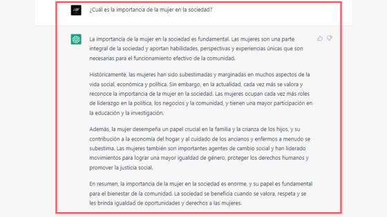 Importancia de la mujer según Chat GPT Importancia de la mujer según Chat GPT