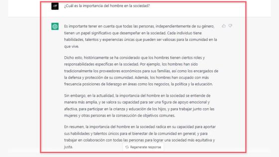 Chat GPT habla sobre la importancia del hombre en la sociedad Chat GPT habla sobre la importancia del hombre en la sociedad