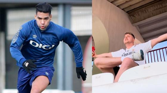 El colombiano le atinó al hincha merengue Radamel Falcao y el balonazo a un hincha del Real Madrid