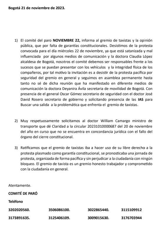 ¡Pilas! Taxistas anuncian importante cambio para el paro de este miércoles ¡Pilas! Taxistas anuncian importante cambio para el paro de este miércoles