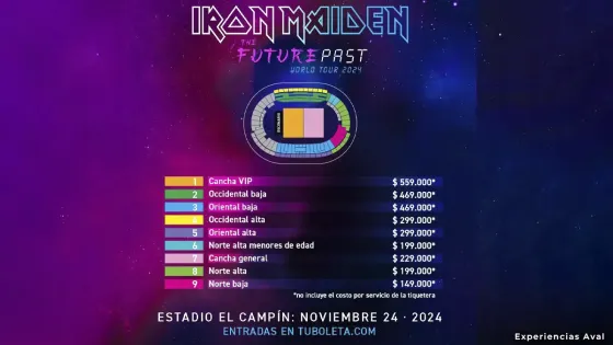 Precios boletas concierto de Iron Maiden en Bogotá