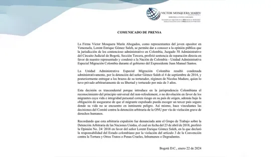 Comunicado abogados Victor Mosquera Marín