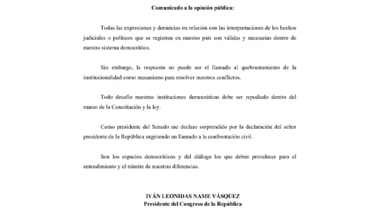 Comunicado del presidente del Senado al presidente Gustavo Petro Comunicado del presidente del Senado al presidente Gustavo Petro
