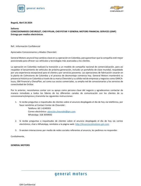 Generals Motors se va de Colombia ¿Cuántos empleos podrían perderse?