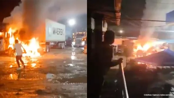 Créditos: Captura redes sociales Tractomulas incendiadas