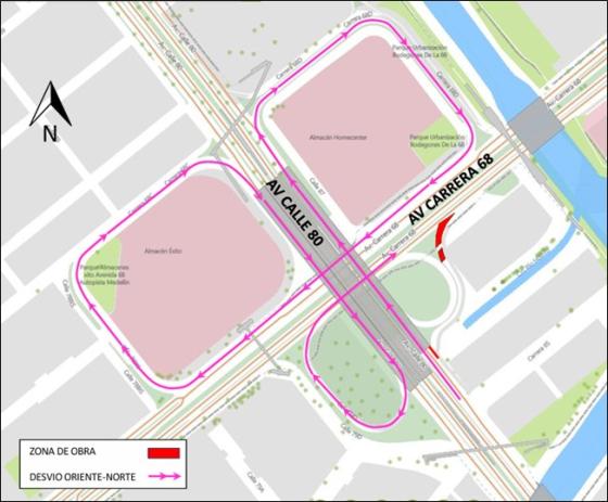 Cierre vial en calle 80 por construcción de troncal 68