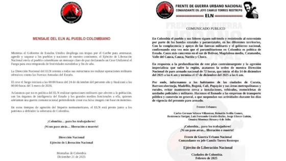 El ELN anunció un cese al fuego desde el 24 de diciembre hasta el 3 de enero de 2026
