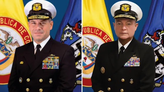 almirante Juan Ricardo Rozo Obregón y vicealmirante Orlando Enrique Grisales Franceschi