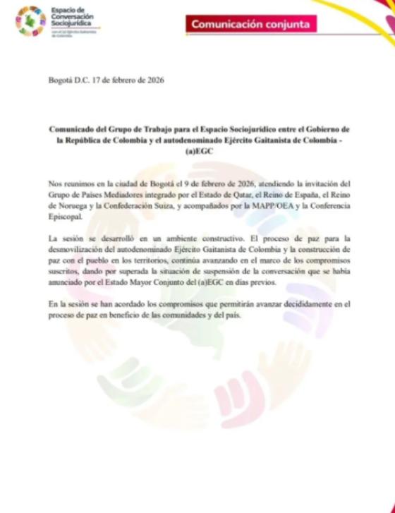 Diálogos entre el Clan del Golfo y el Gobierno.