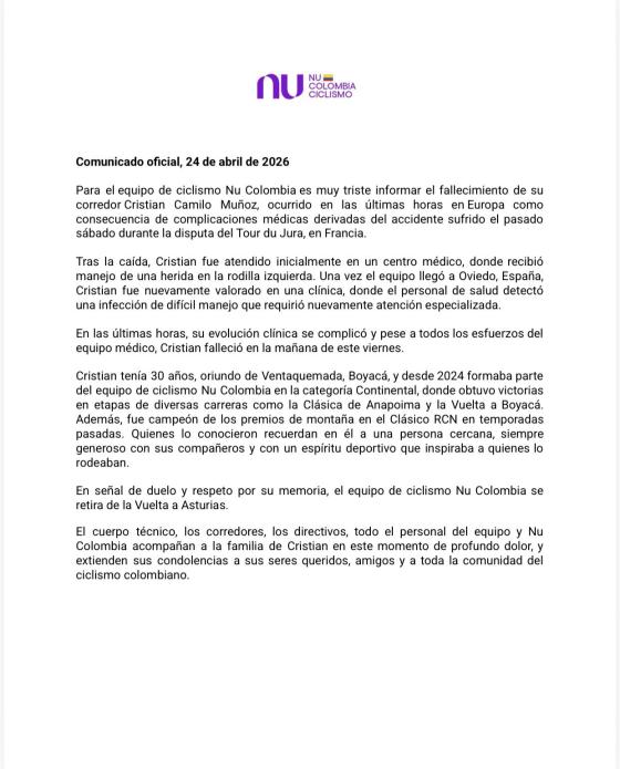 Comunicado del equipo Nu Colombia. 