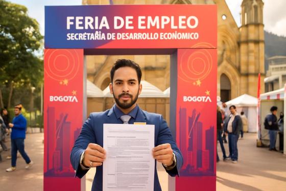 Personas participando en una feria de empleo en Bogotá