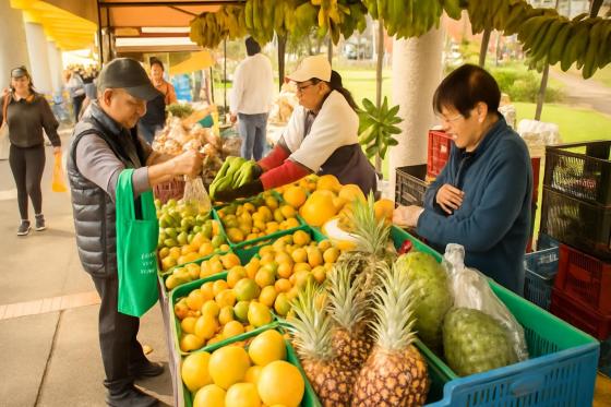 Personas comprando en Mercados Campesinos de Bogotá