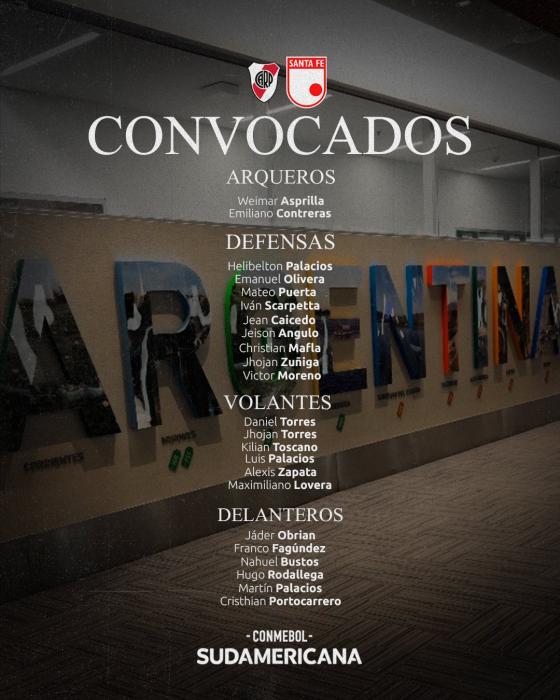 Convocados Santa Fe contra River Plate en Copa Sudamericana. 