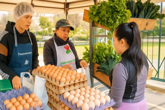 Stand de frutas y verduras en un mercado al aire libre de Bogotá