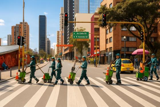 Voluntarios limpiando las calles de Bogotá