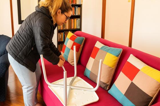 Persona con silla de ruedas recibiendo soporte técnico en Chapinero