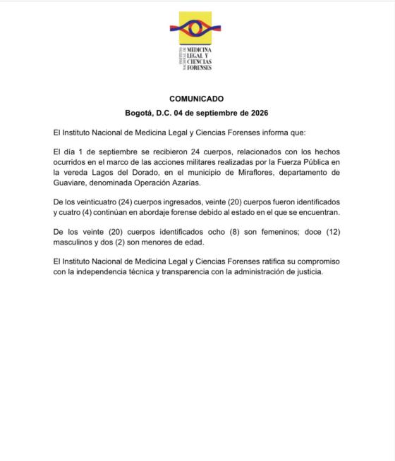 comunicado medicina legal menores muertos 