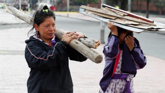 Indígenas cargan madera 