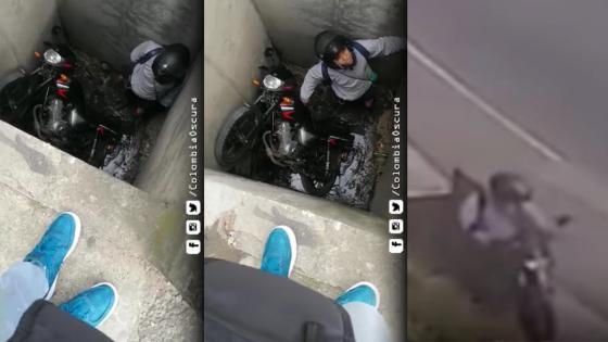 Video | Motociclista cayó a alcantarilla en Valle de Aburrá