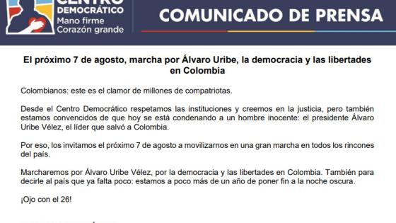 Comunicado del Centro Democrático. Comunicado del Centro Democrático.