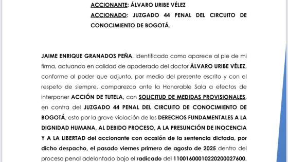 Tutela de la defensa de Álvaro Uribe. Tutela de la defensa de Álvaro Uribe.