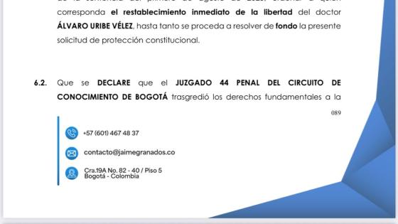 Tutela defensa Álvaro Uribe. Tutela defensa Álvaro Uribe.