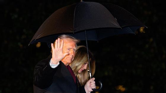 US President Donald Trump (L) and First Lady Melania Trump walk on the South Lawn of the White House before boarding Marine One in Washington, DC, USA, 25 November 2025. Trump decamped to his Mar-a-Lago resort in Florida for the Thanksgiving holiday. 