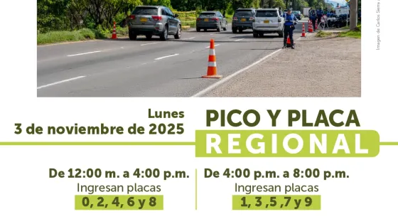 Conozca los horarios y vías donde aplica el pico y placa regional este lunes festivo y cómo funcionará el reversible.