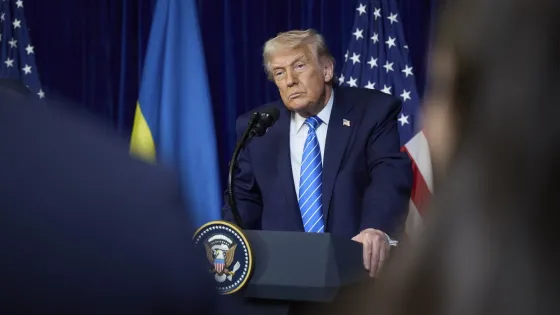 A handout picture made available by the Presidential Press Service shows US President Donald Trump attending a joint press conference with Ukrainian President Volodymyr Zelensky (not pictured) in Palm Beach, Florida, USA, 28 December 2025. 