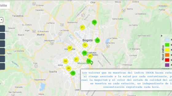 Mapa interactivo de la calidad del aire en Bogotá