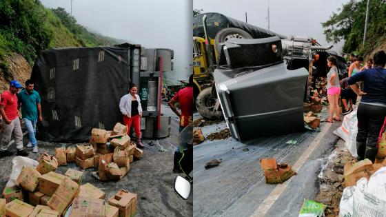 Camión volcado en Valdivia / Video saqueo Colanta